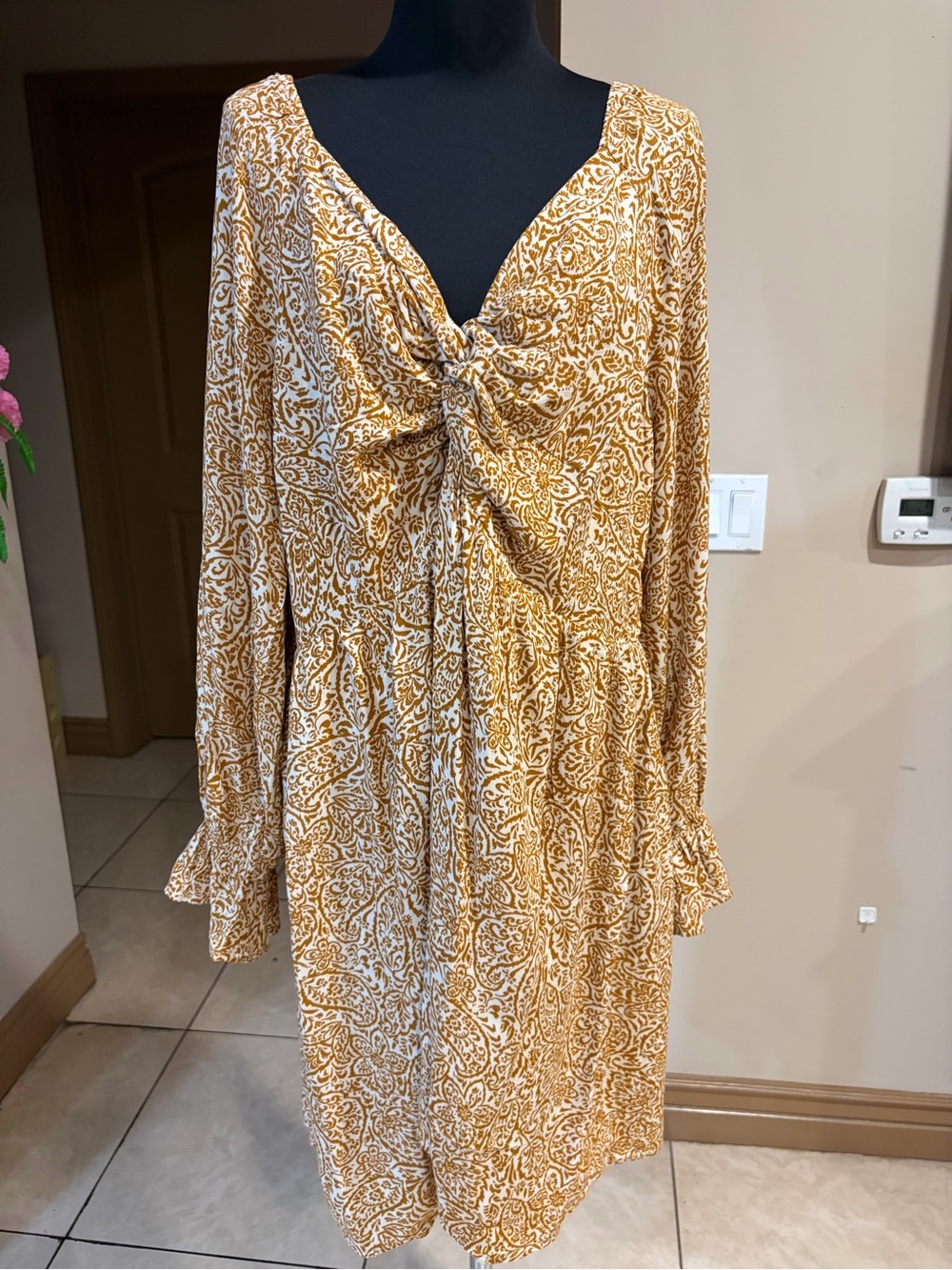 Savanna Jane Mustard Paisley Tie-Front Maxi Dress